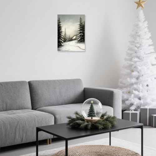 MIMAJIE Christmas Canvas Wall Art - Winter Snowscape Forest Landscape Print, Rustic Xmas Decor for Bedroom, Living Room, Holiday Home Decoration 12x16 Inches
