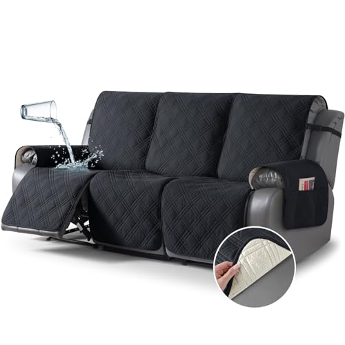 TAOCOCO Waterproof 3 Seater Recliner Sofa Cover Black, 3-Piece Non-Slip Couch Protector