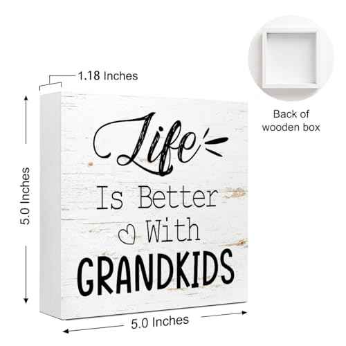 Funny Farmhouse Wood Box Sign Wall Decor, Life Is Better With Grandkids Wood Block Sign Wall Decorate, Grandparents Gift Rustic Home Office Desk Tabletop Shelf Decoration