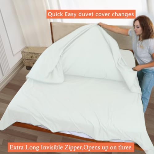 VEJESIME King Size Cotton Duvet Cover Set with 3-Sided Zipper - Simple & Easy Bed Makeover