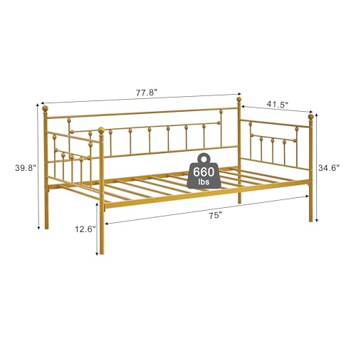 Gold Twin Daybed Frame with Metal Slats & Headboard - Modern Sofa Bed for Living Room & Guest Room