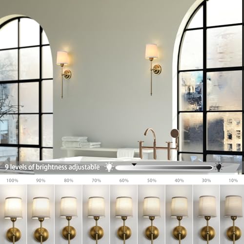 Battery Operated Wall Sconces Set of 2 with Fabric Shade - Dimmable, Remote Control, Modern & Retro Design