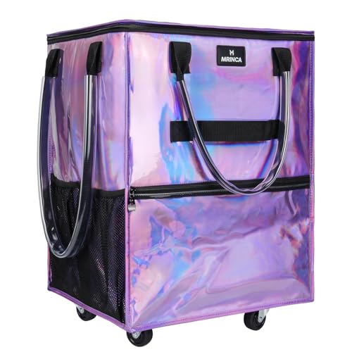 MRINCA Gradient Purple 70L Foldable Rolling Grocery Bag on Wheels with 6 Pockets