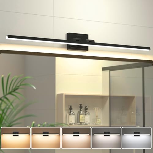 Black 48-Inch Dimmable Bathroom Vanity Light Fixture with Rotatable Heads