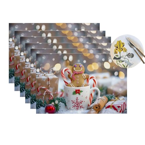 ModaQua Christmas Mug Gift Set Placemats — 6 Heat-Resistant PVC Table Mats (Variation: Placemat47)