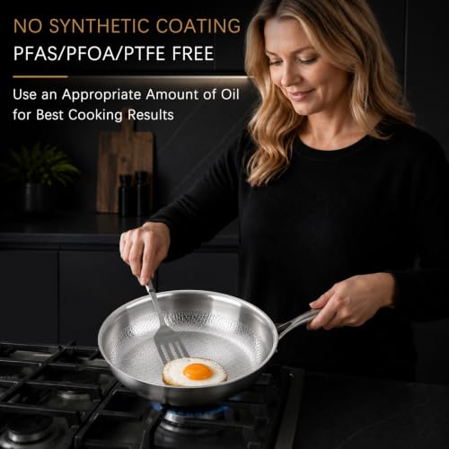 10-Inch No-Coating Titanium Alloy Frying Pan with Lid - Handhaft, Hammered Surface