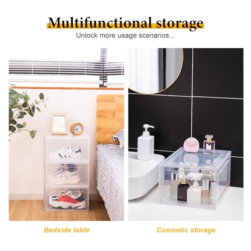 Attelite Stackable Clear Shoe Storage Boxes - Black, XL 6-Pack