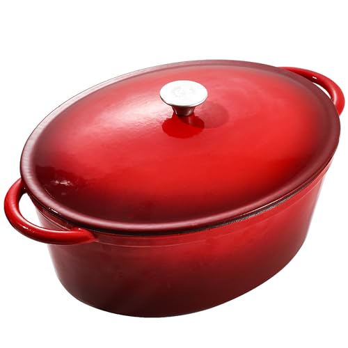 9.6 QT Enamel Cast Iron Dutch Oven - Red Gradient, Oval, Heavy Duty