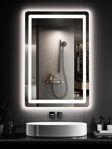 TRAHOME 36x24 Inch LED Bathroom Mirror with Lights, Unframed Round Corner