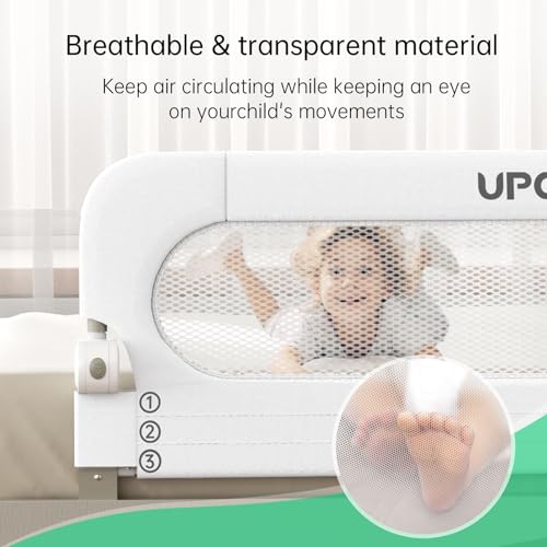 UPGOGO Folding Bed Rail for Toddlers - White 71-Inch Safe Bed Guard with Reinforced Installation