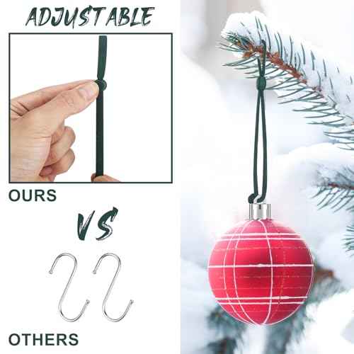 36 Pcs 24 Pcs Christmas Adjustable Ornament Hooks Non Slip Hangers Hooks Tree Ornaments Cord for Christmas Tree Decorations(Green)