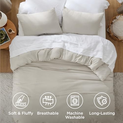 Bedsure Oversized King Comforter Set - Prewashed Beige 120x98 Inches - 3 Piece Bedding