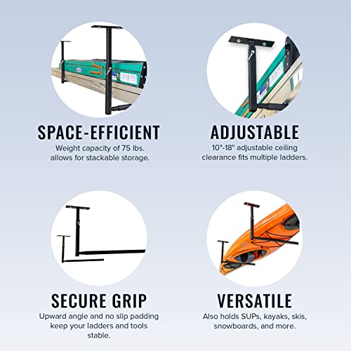 StoreYourBoard Adjustable Ceiling Ladder Rack – Garage Storage for Step & Extension Ladders - Single