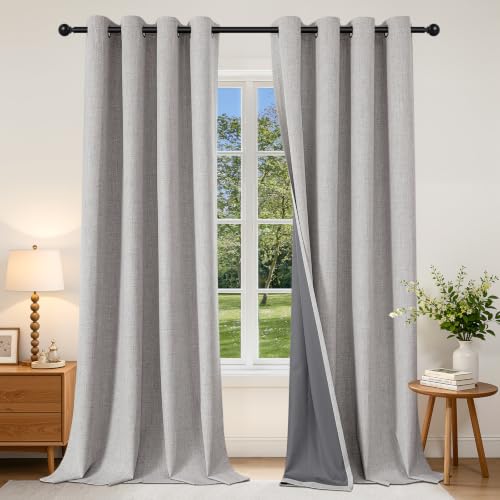 Joydeco Greyish White Blackout Curtains 96 Inches Long, 2 Panels Light Blocking Thermal Insulated Room Darkening Drapes with Grommets