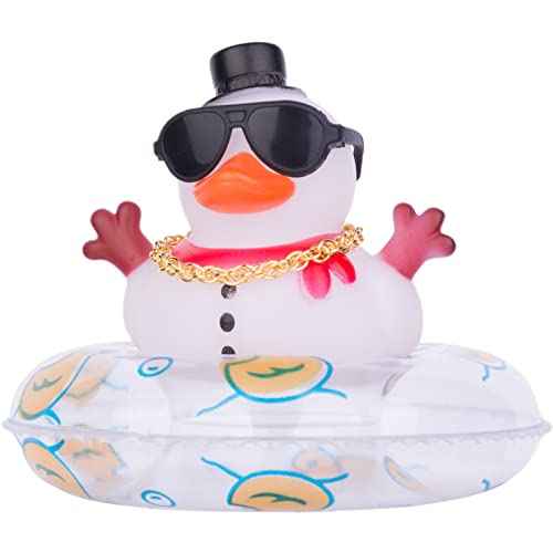 Christmas Rubber Ducks Car Ornaments Snowman Duck Car Dashboard Decorations with Sunglasses Necklace for Winner Home Christmas Decor(A-Snowman)