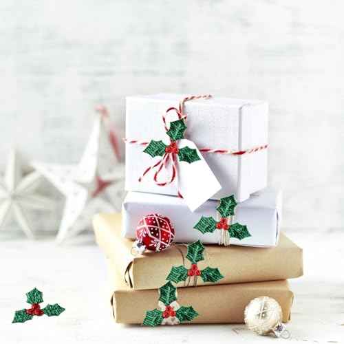 Ciieeo 100pcs Holly Berries with Green Leaves Artificial Berries Faux Berry Flowers with Green Leaves for Christmas Wreath Arrangement DIY Hanging Ornament