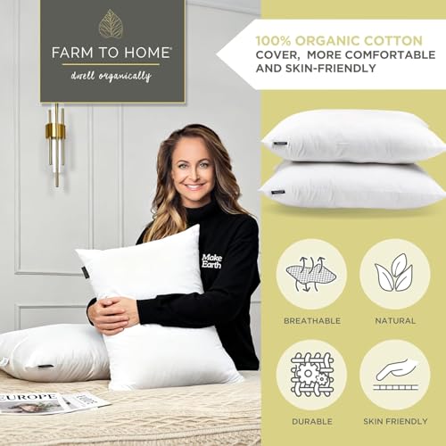 King Size Organic Cotton Cover Bed Pillows Set of 2 - All-Night Support & Breathable Comfort