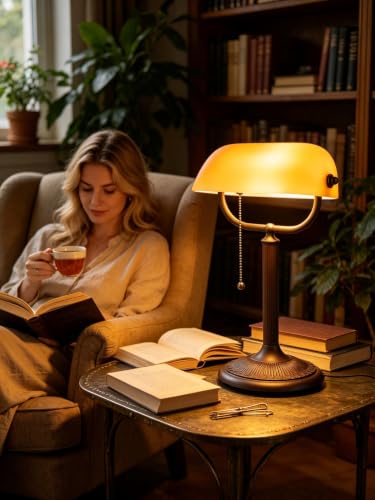 Quick-Change Desk Lamp with Amber Glass Shade - 1-Minute Replacement - Matted Amber