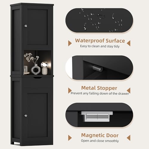 Shintenchi Tall Narrow Bathroom Storage Cabinet - Black