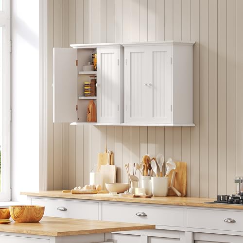 White Over The Toilet Bathroom Wall Cabinet with 2 Doors, 8.8"D x 21.1"W x 24"H