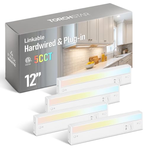 12-Inch LED Under Cabinet Lighting 4-Pack - White, Dimmable, 5CCT Variants