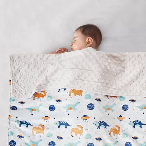 DuShow Dinosaur Baby Blanket for Boys - Ultra Soft Double Layer Minky Blanket with Dotted Backing, Lightweight Receiving Swaddle for Newborns & Toddlers, Nursery, Stroller, Carseat-30x40 Inches