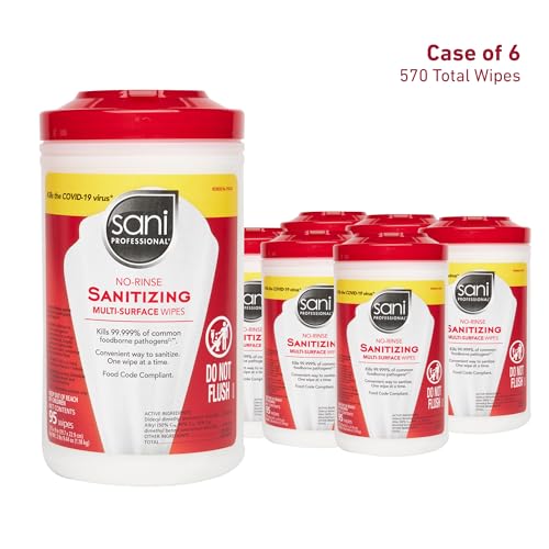 Food Contact Surface Sanitizing Wipes - No-Rinse Multi-Surface Disinfectant (Pack of 6)