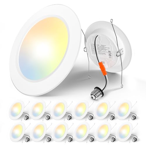 Recessed LED Can Lights 5/6 Inch, White, 12 Pack, 5 CCT Selectable, Easy Install