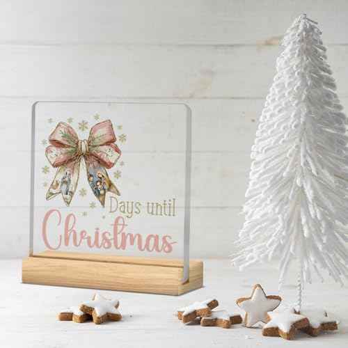 Funny Days Till Christmas Countdown Sign Christmas Countdown Calendar Acrylic Decor Xmas Vacation Sign Jesus Christian Coquette Bow 4 x 4 Inch