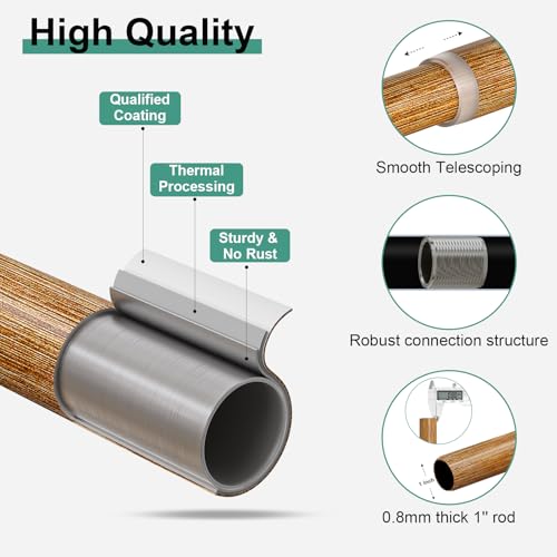 QDWIS Adjustable Wood Grain Curtain Rod Set 36-120 Inch with Leaf Finials - Wreath Branch Style
