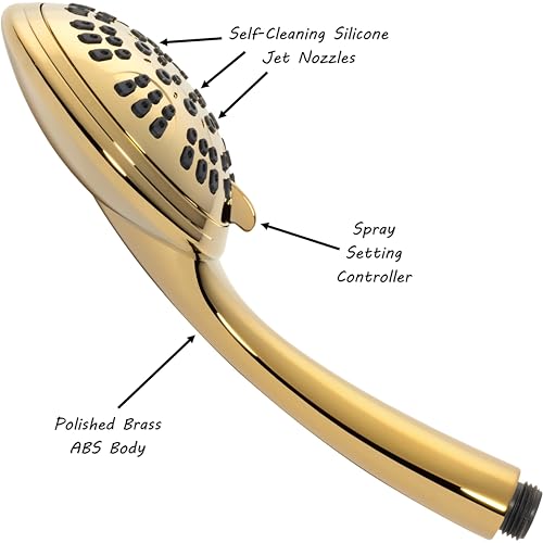 Handheld Shower Head Kit with 6 Spray Patterns - Polished Brass, 2.5 GPM