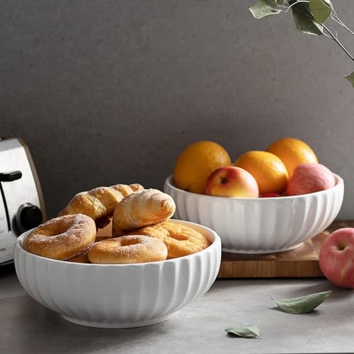 DOWAN 9.8'' Pumpkin-Shaped Ceramic Serving Bowls Set of 2, 86 oz Large Salad & Dinner Dishes for Holidays