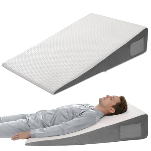 Extra-Long 34-Inch Body Wedge Pillow for Sleeping Support - White/Gray