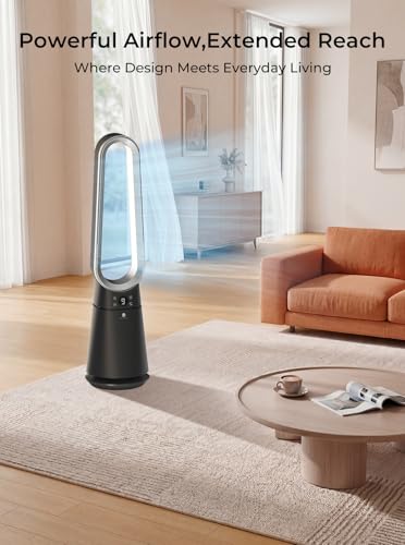ULTTY Black Bladeless Tower Fan with Remote, 20 Speeds, 3 Modes, 8H Timer, 38" Quiet Oscillating Floor Fan