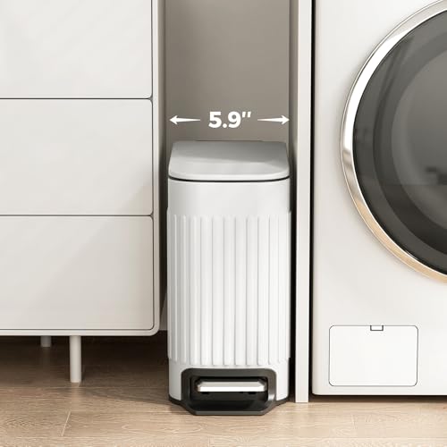 TrashAid White Slim Bathroom Trash Can with Lid & Soft Close, 1.6 Gallon