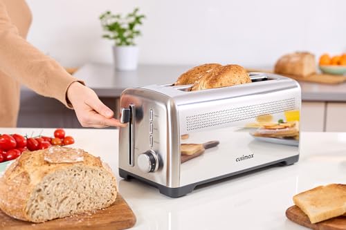 CUSIMAX Silver 4-Slice Long Slot Toaster for Sourdough and Artisan Bread