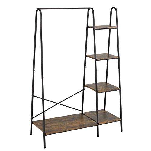 Finnhomy Heavy Duty Rustic Clothes Rack with 5 Wood Shelves - Black, 1 Rod
