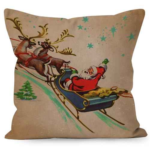 Vintage Christmas Santa Pillow Covers 18x18, Christmas Pillow Cover, Xmas Holiday for Home Room Bed Sofa Decorations Decor