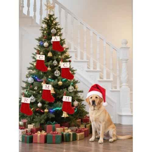 8 Inch Mini Christmas Stockings, Small Xmas Stockings with Monogram Initial, Classic Red White Xmas Decor for Mini Christmas Tree, Fireplace, Holiday Decor, Party Favors, Gift Stocking (A)