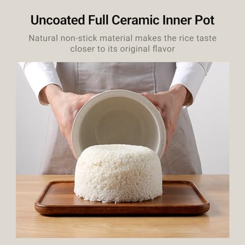 Ceramic Rice Cooker 2L with 4 Cups Uncooked Capacity, Non-Stick Inner Pot