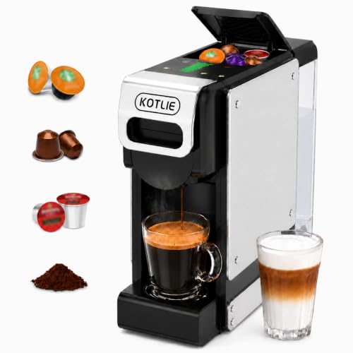 KOTLIE Black Single Serve Coffee Maker for K-Cup & Grounds, 34oz Reservoir, 7 Water Flow Settings, Perfect for Home, Office & RV
