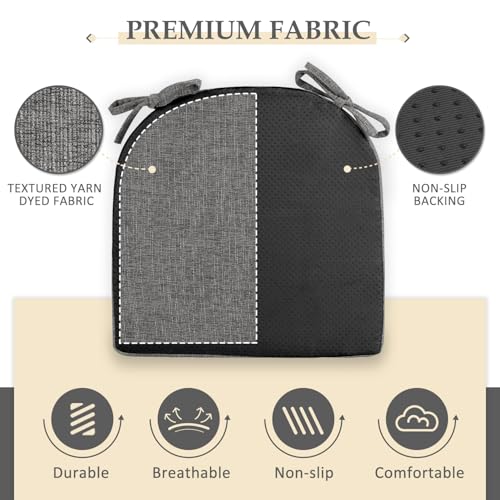 Wellsin Set of 6 Dark Gray 16x16x2 Inch Kitchen Chair Cushions with Ties & Non-Slip Backing