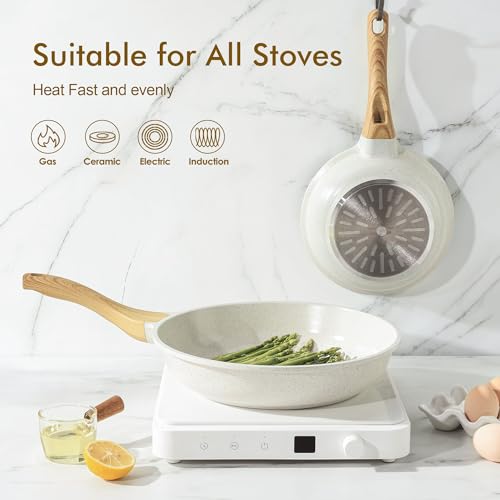 12.5 Inch Ceramic Nonstick Frying Pan Skillet - White, Induction Compatible