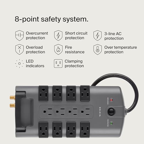 Belkin Surge Protector Power Strip w/ 8 Rotating & 4 Standard Outlets