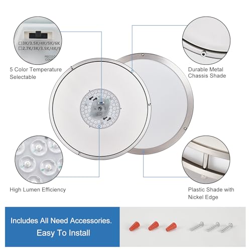 2Pack 13-Inch Flush Mount LED Ceiling Light Dimmable 5CCT Nickel Finish