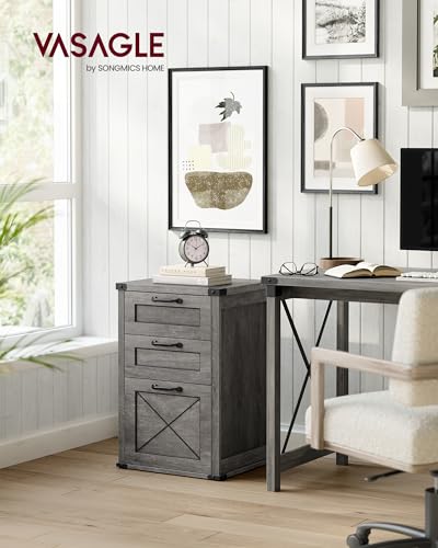 VASAGLE File Cabinet with 3 Drawers - Misty Gray, A4 & Letter Size Printer Stand