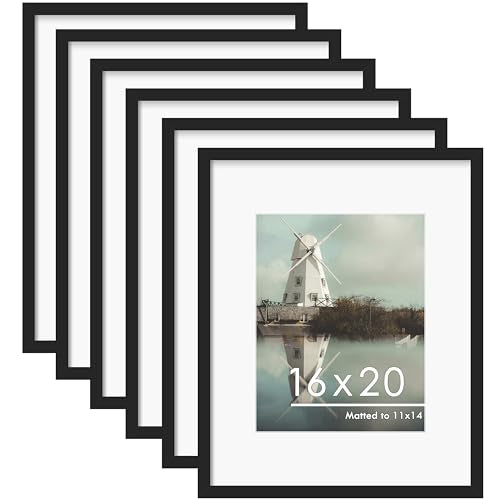 16x20 Black Picture Frame Set of 6 Wall Mount Display - Sturdy Wood