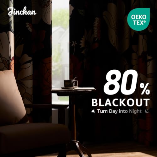 jinchan Black Boho Floral Blackout Curtains 84 Inch Grommet 2 Panels