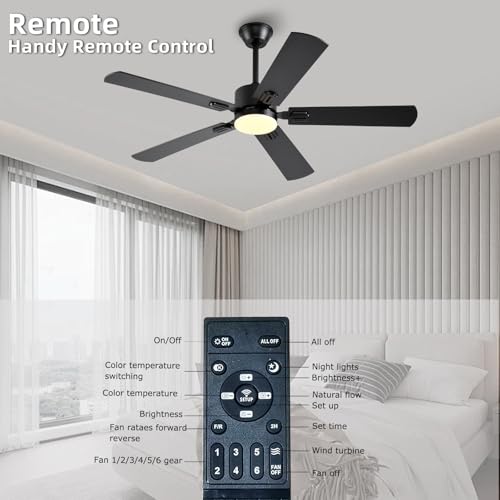 FUMLTP 52-Inch Black Ceiling Fan with Lights Remote & App Control