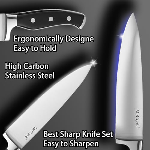 McCook 15-Piece Stainless Steel Knife Set with Built-In Sharpener - Black/Graphite
